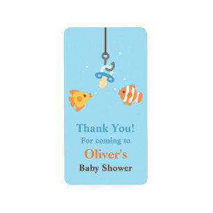 Cute Fish Bait Fishing Baby Shower Decorations Label