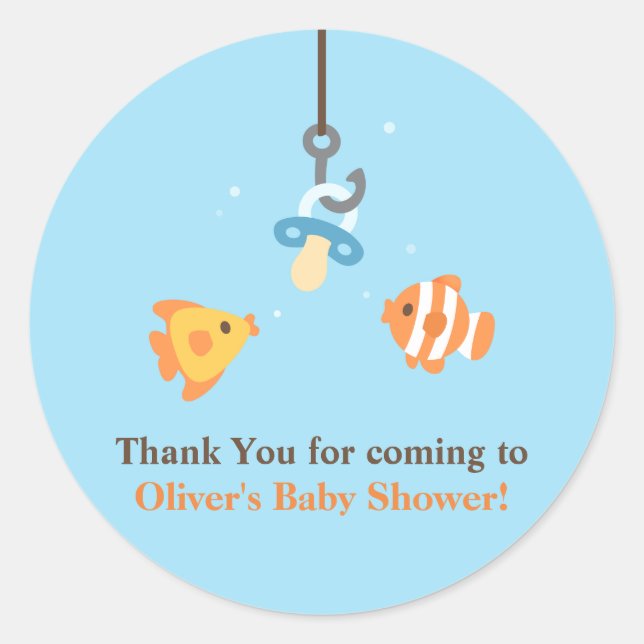 Cute Fish Bait Fishing Themed Baby Shower Stickers (Front)