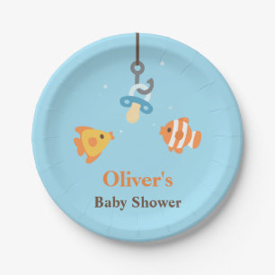 Cute Fish Bait Fishing Themed Baby Shower Supplies Paper Plate