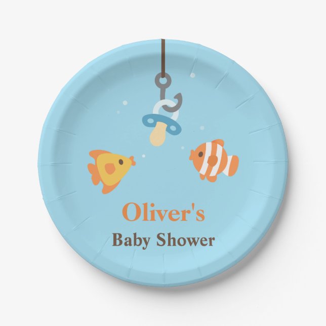 Cute Fish Bait Fishing Themed Baby Shower Supplies Paper Plate (Front)