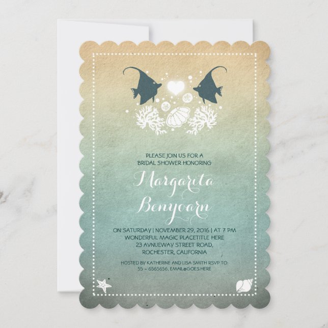 cute fish beach bridal shower invitations (Front)