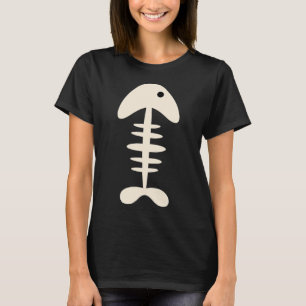 Cute Fish Bone Black and Almond Cream Minimal Skel T-Shirt