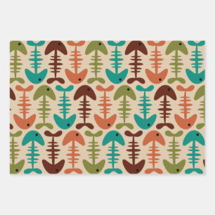 Cute Fish Bone Pattern Wrapping Paper Sheet