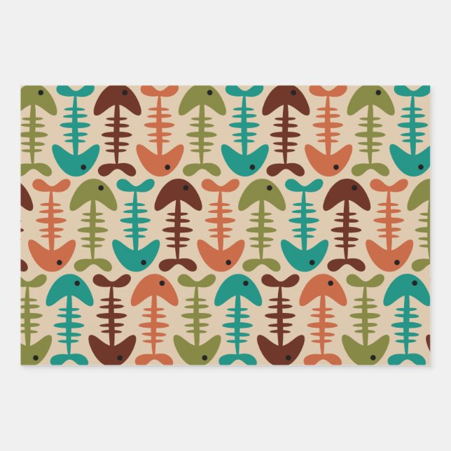 Cute Fish Bone Pattern Wrapping Paper Sheet (Front)