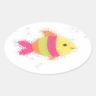 Cute Fish Cartoon Oval Sticker