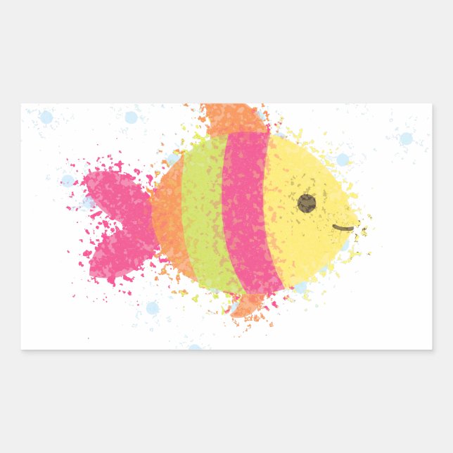 Cute Fish Cartoon Rectangular Sticker (Front)