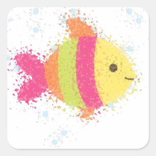 Cute Fish Cartoon Square Sticker