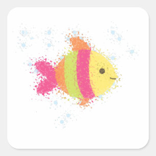 Cute Fish Cartoon Square Sticker