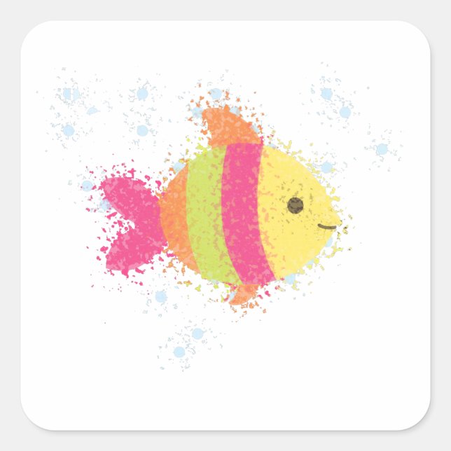 Cute Fish Cartoon Square Sticker (Front)