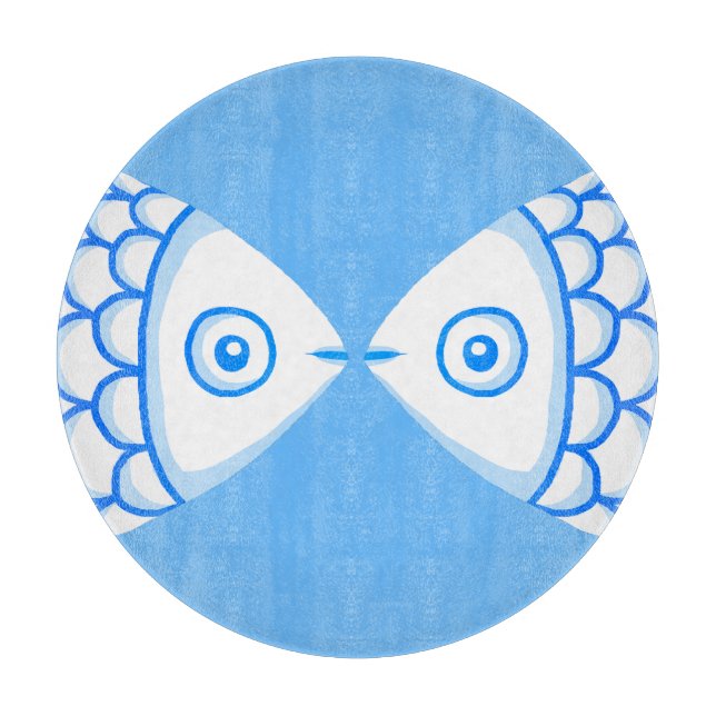 Cute Fish Couple Blue White Abstract Pattern Cutting Board (Front)