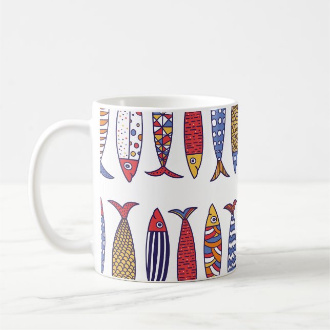 Cute Fish Illustration: Kids Seamless Background Coffee Mug (Left)