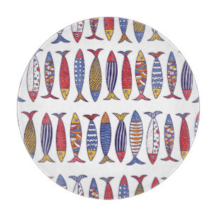 Cute Fish Illustration: Kids Seamless Background Cutting Board