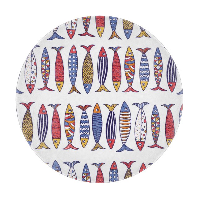 Cute Fish Illustration: Kids Seamless Background Cutting Board (Front)