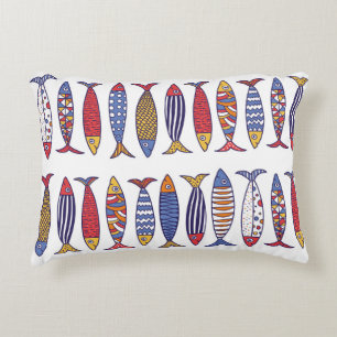 Cute Fish Illustration: Kids Seamless Background Decorative Cushion