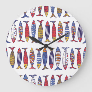 Cute Fish Illustration: Kids Seamless Background Large Clock