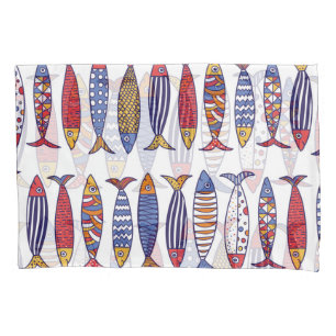 Cute Fish Illustration: Kids Seamless Background Pillowcase
