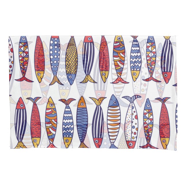 Cute Fish Illustration: Kids Seamless Background Pillowcase (Front)