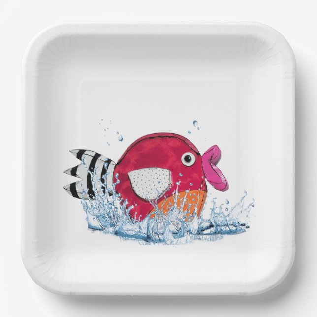 Cute Fish In Water Paper Plate (Front)