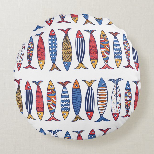 Cute fish. Kids background. Seamless pattern. Round Cushion (Front)