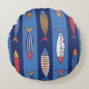 Cute fish. Kids background. Seamless pattern Round Cushion