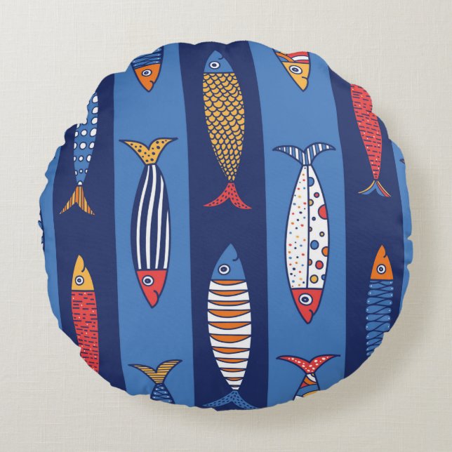 Cute fish. Kids background. Seamless pattern Round Cushion (Front)