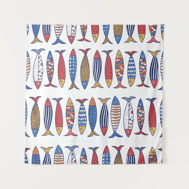 Cute fish. Kids background. Seamless pattern. Tapestry (Front)