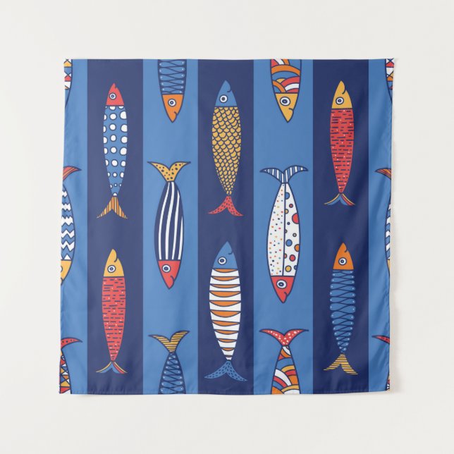 Cute fish. Kids background. Seamless pattern Tapestry (Front)