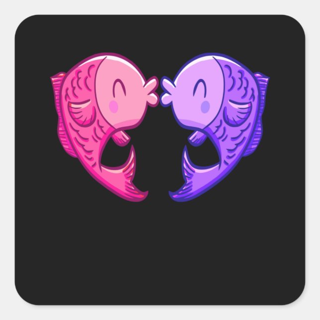 Cute Fish Kissing Heart Aquarium Aquarist Square Sticker (Front)