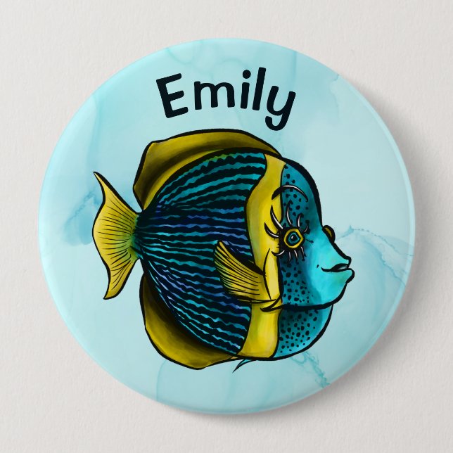  Cute Fish Ocean Under The Sea School Kids Name Bu 10 Cm Round Badge (Front)
