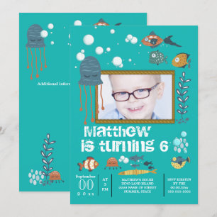 Cute fish octopus bubbles under the sea photo invitation