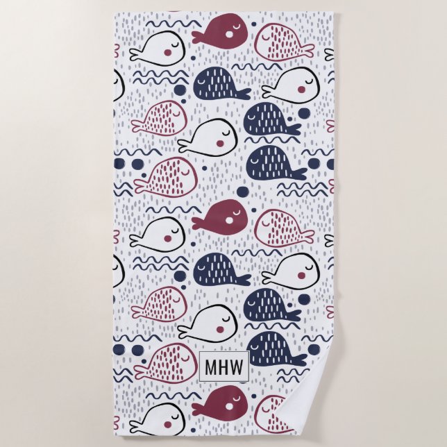 Cute Fish Pattern custom monogram beach towel (Front)