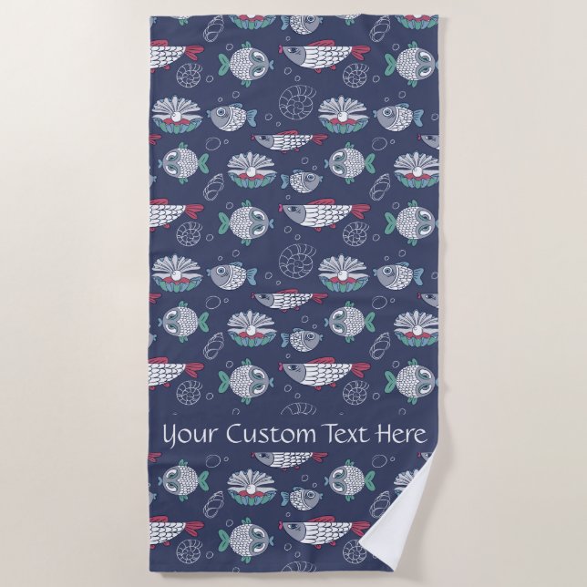 Cute Fish Pattern custom text beach towel (Front)