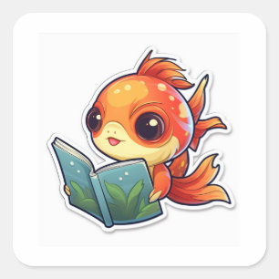 Cute Fish Reading Square Sticker