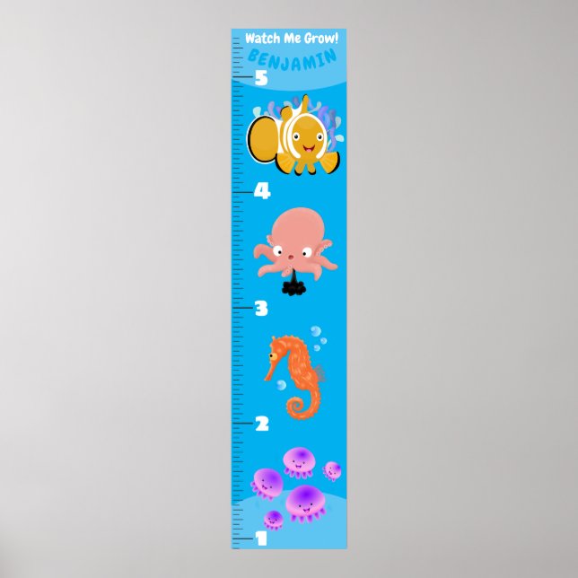 Cute fish sea creatures cartoon growth chart (Front)