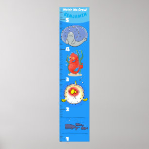 Cute fish sea creatures cartoon growth chart