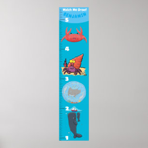 Cute fish sea creatures cartoon growth chart