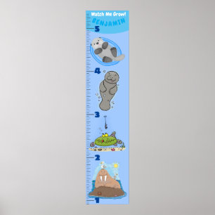 Cute fish sea creatures cartoon growth chart