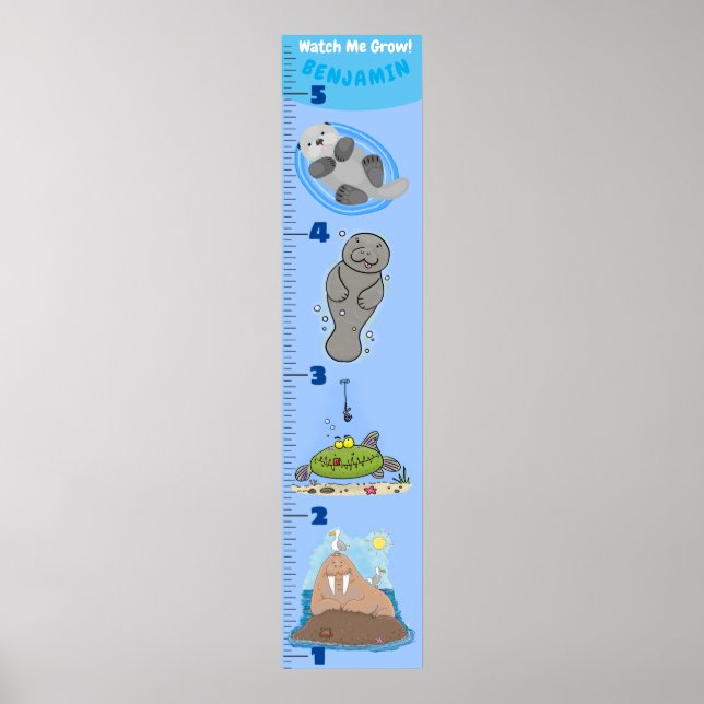 Cute fish sea creatures cartoon growth chart (Front)