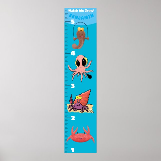 Cute fish sea creatures cartoon growth chart (Front)