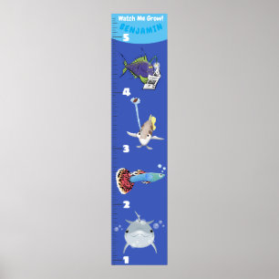 Cute fish sea creatures cartoon growth chart