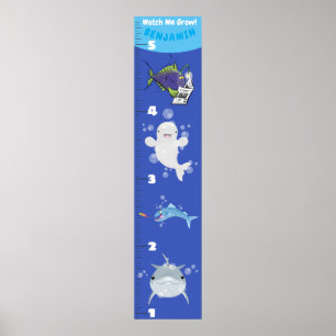 Cute fish sea creatures cartoon growth chart