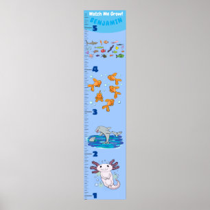 Cute fish sea creatures cartoon growth chart