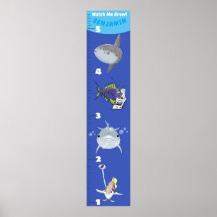 Cute fish sea creatures cartoon growth chart