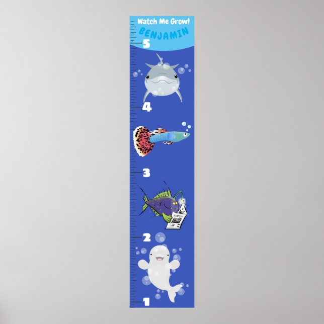 Cute fish sea creatures cartoon growth chart (Front)