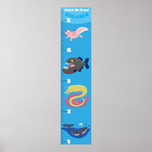 Cute fish sea creatures cartoon growth chart