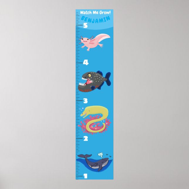Cute fish sea creatures cartoon growth chart (Front)