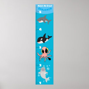 Cute fish sea creatures cartoon growth chart
