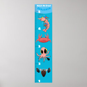 Cute fish sea creatures cartoon growth chart