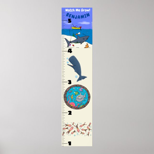 Cute fish sea creatures cartoon growth chart (Front)