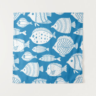 Cute fish vintage set. Decorative illustration. Co Tapestry